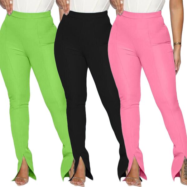 Tmustobe Mulher Sólida Cor Casual Split Calças Mid Cintura Noturna Sexy Calças Femme Calças Fashion Gym Leggings Juntos Feminino 201106