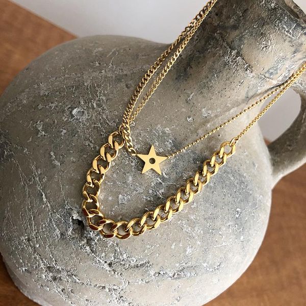 

2021 Fashion Jewelry for Women Double Layers Star Chain Lady Necklaces 18k Gold Women Stainless Steel Accessory Valentines Gifts, Silver