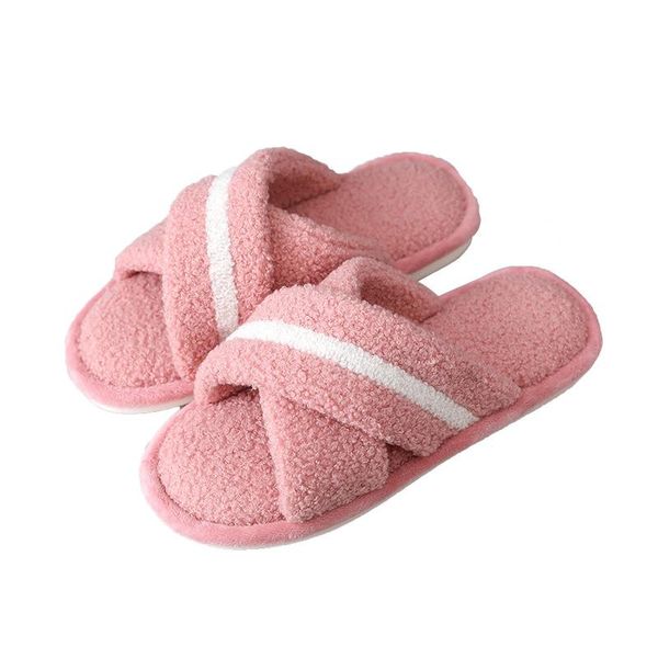 

slippers women men winter home fashion non-slip soft warm cute indoor bedroom house couples floor shoes, Black