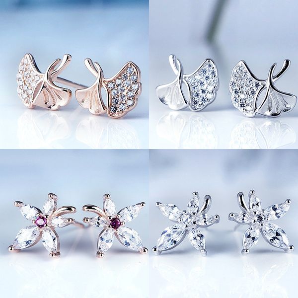 

korean dongdamen s925 silver simple fashion temperament ginkgo maple leaf small girl earrings, Golden