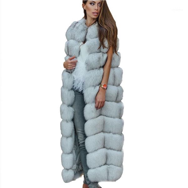 

zadorin luxury 10 steps women x- long faux fur vest furry soft fur jacket plus size thick warm vintage overcoat streetwear1, Black