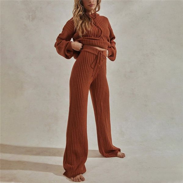 

autumn winter womens designer tracksuits solid color long sleeve sweater long wide legged pants womens 2pcs sets casual womens clothing, Gray