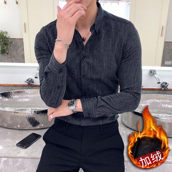 

2021 men's spring and winter new thin plus striped retro shirt young clothes 1xpf, White;black