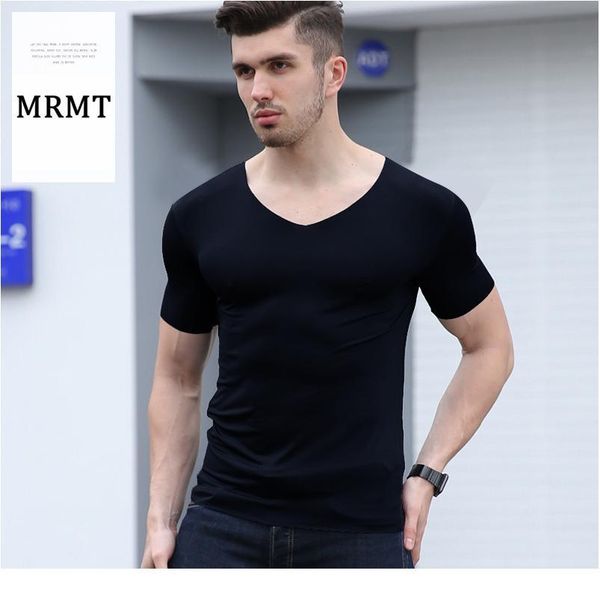 

summer fashion slim men's short sleeved t-shirt, pure color traceless v collar cut men's casual bottomi qylqcr, White;black