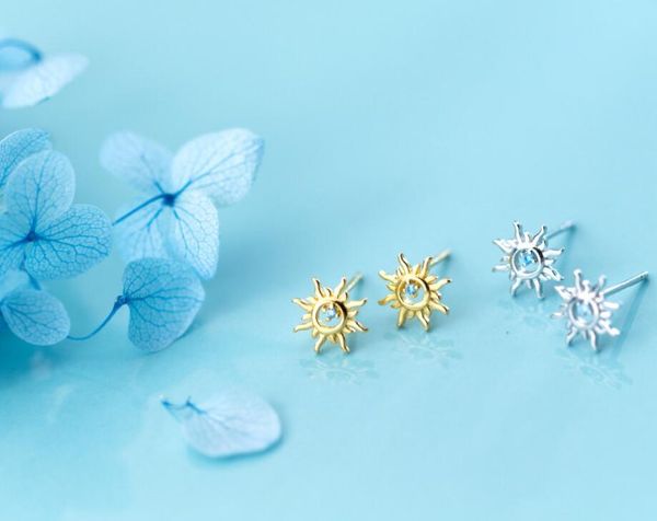 

stud 925 sterling silver tiny zirconia sun post earrings a1555, Golden;silver