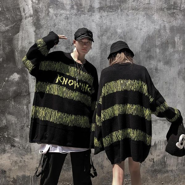 

original letter print striped color match sweaters men and women o neck harajuku oversize sweater pullover streetwear sweater bbypjo lg2010, Black