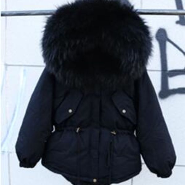 

100% natural raccoon fur collar 2020 winter jacket women white duck down coats warm thick parkas womens winter jackets and coats c1204, Black