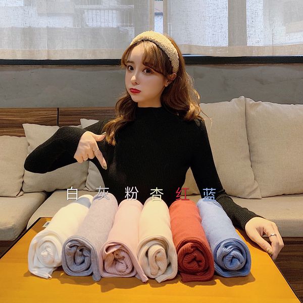 

large wear fall / winter 2020 half high collar multi color pregnant women's bottoming sweater knitwear and long sleeve, White