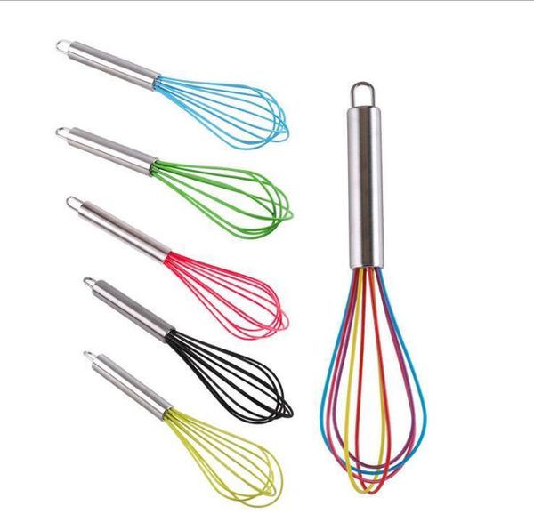 

beater stirrer food grad silicone whisk stainless steel handle egg mixer household baking tool 10inch dhc3424