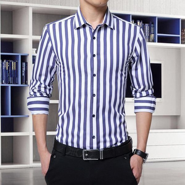 

new men's 2020 trend korean slim stripe printed korean shirt1, White;black