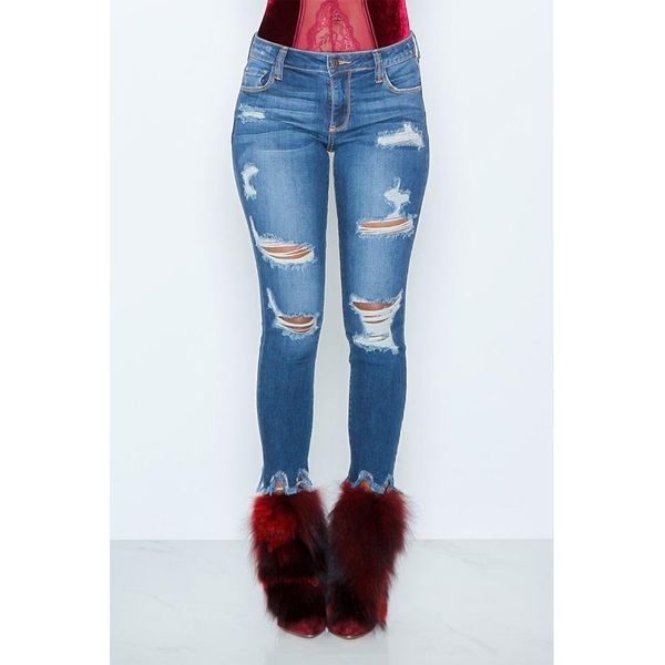 

new arrival long casual high waist jeans women blue pencil denim pants ripped hole slim jeans skinny women