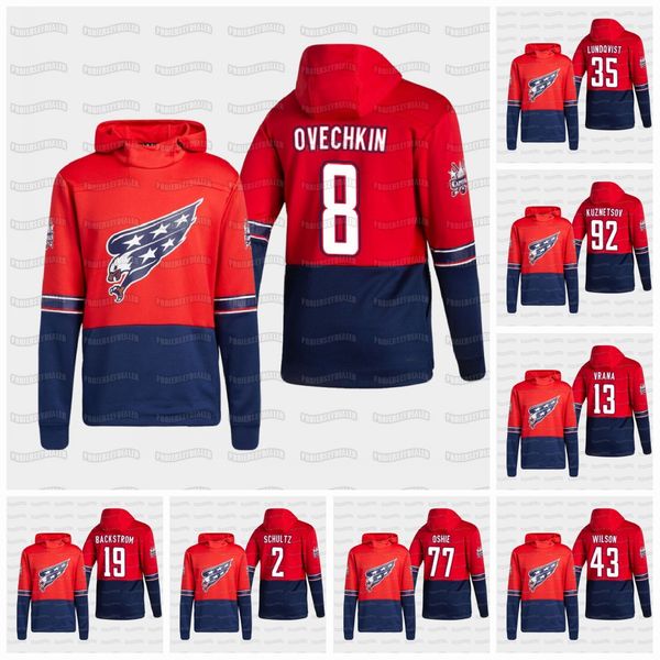 

henrik lundqvist washington capitals 2021 reverse retro hoodie jersey alex ovechkin vrana schultz kovalchuk oshie wilson burakovsky, Black;red