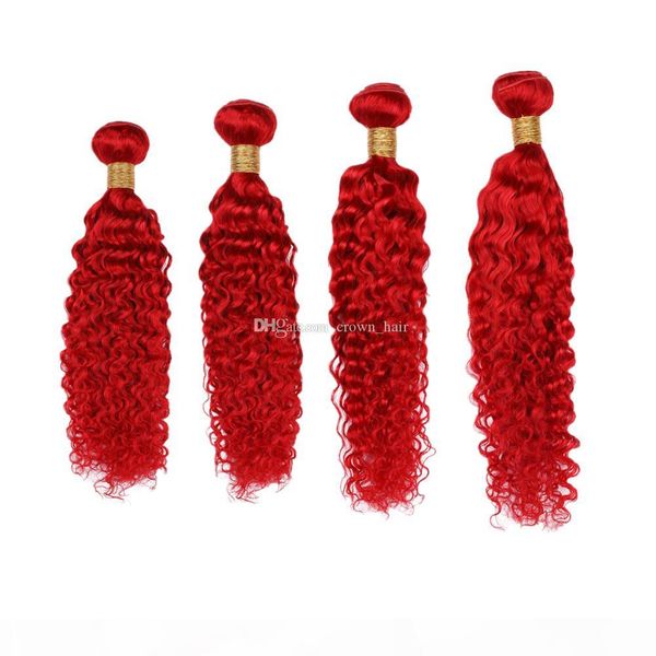 

pure color red deep wave indian virgin human hair 4 bundles 10-30 inch red color deep wave hair extension 4pcs lot, Black