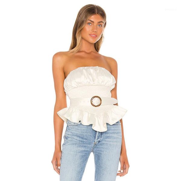 

women's tanks & camis european and american style lotus leaf edge one-word collar chest-bottomed vest waist thin wrinkled white blouse1