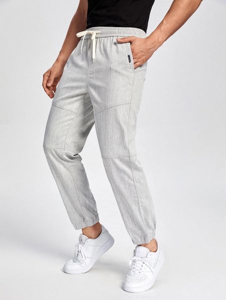 

men drawstring waist carrot pants r7dj#, Black