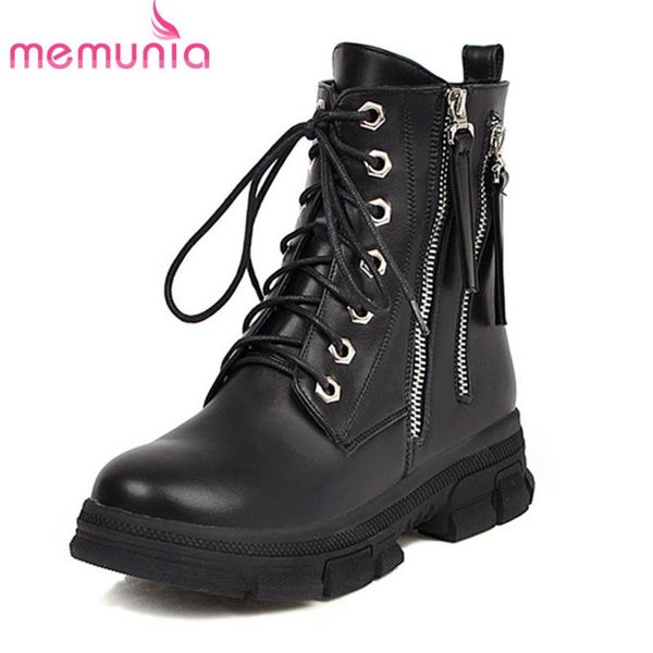 

boots memunia 2021 arrival women ankle zipper lace up round toe autumn comfortable casual flat shoes ladies black