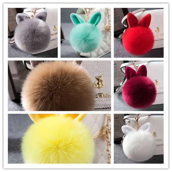 

rabbit plush mixed fur ball colors lovely chain for key ring bag pendant car keychain jf-847, Silver