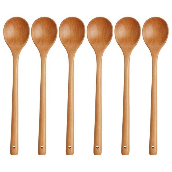 

wood soup spoons for kitchen stirring and cooking, 13 inches long (6)