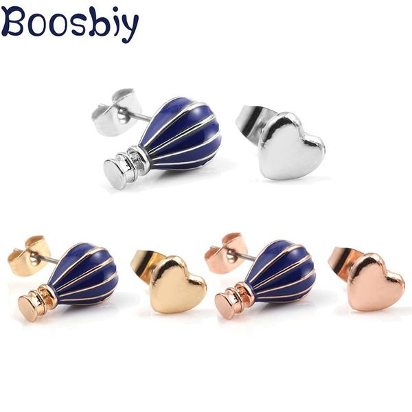 

new arrival blue enamel air balloon & heart stud earrings fashion brand earrings for women simple wedding party jewelry, Golden;silver