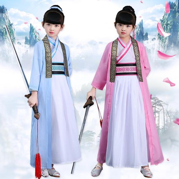 

stage wear hanfu national costume ancient chinese fairy cosplay costumes children girls traditional clothing for dress1, Black;red