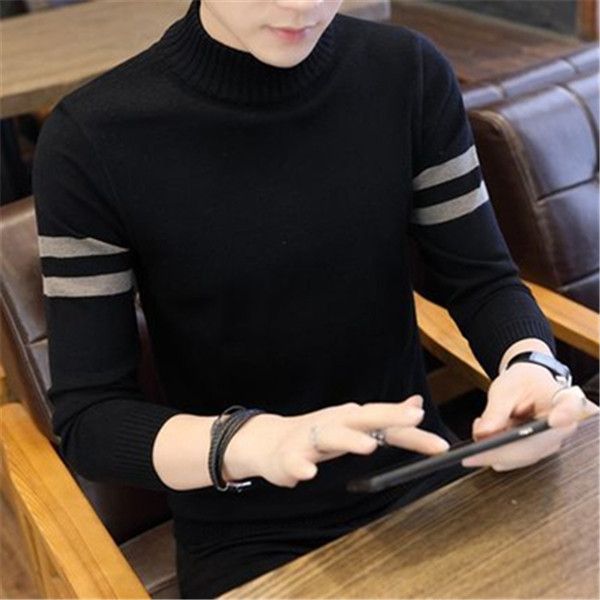 

autumn and winter half turtleneck sweater men plus velvet thick korean version of self-cultivation trend cardigan wild handsome cashmere bot, White;black