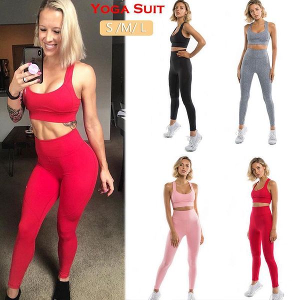 

yoga outfits 2021 gym set women sport suit clothing sportswear fitness wear clothes running, White;red