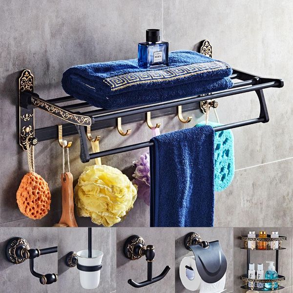 

bath accessory set bathroom accessories aliuminum black gold finish towel ring robe hook toilet brush holder bar store basket paper