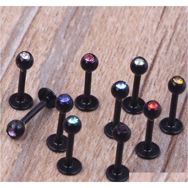 

16 ga labret with five-gem balls lip ring labret ring body jewel sqcwwj queen66, Black