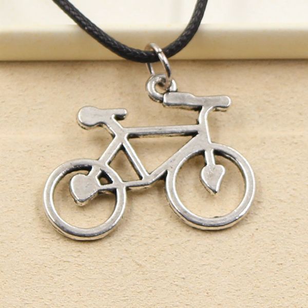 

tibetan silver color pendant bike bicycle necklace choker charm black leather cord factory price handmade jewelry ffky