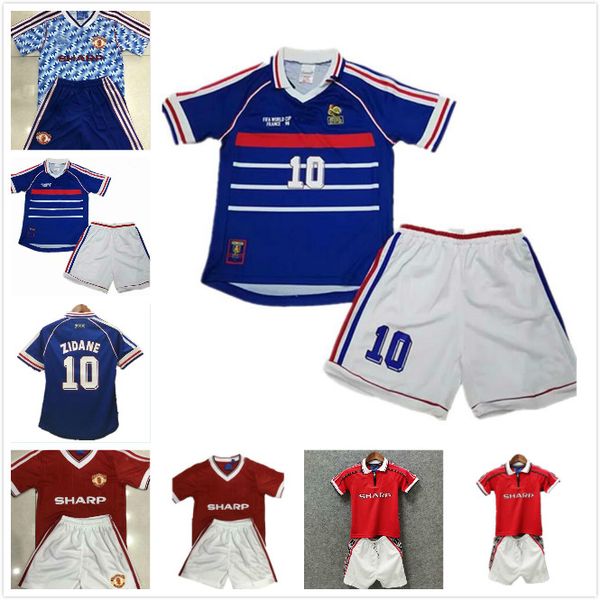 

kids kit retro man utd cantona zidane henry soccer jersey 83 1998 99 90 92 beckham giggs v.nistelrooy rooney ancient football shirt, Black