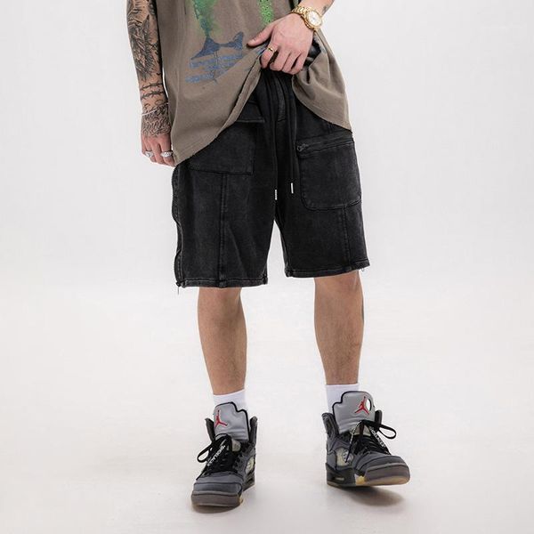 

ewq / men's wear loose casual shorts for male 2020 summer tide vintage zipper multi-pocket casual black knee length pants 9y29211, White;black