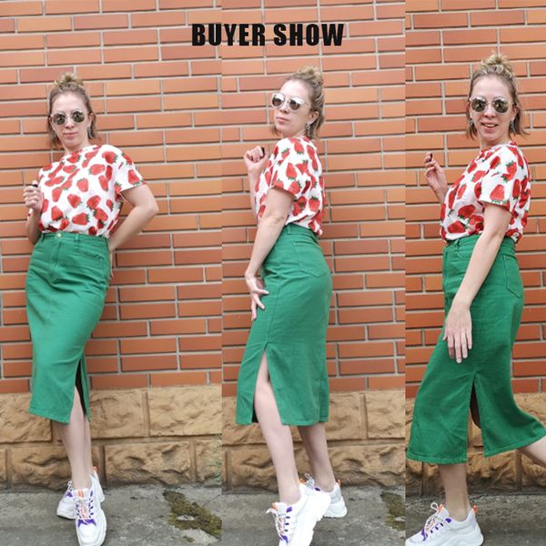 

sams tree women denim skirts summer vintage solid straight office lady long skirt pencil mid-calf femme high waist bottoms y200326, Black
