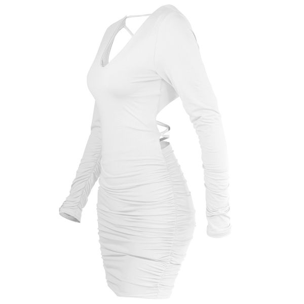

womens fashion dressv-neck long sleeve backless strap bag hip pleated dress 3jy7s8e2dd, Black;gray
