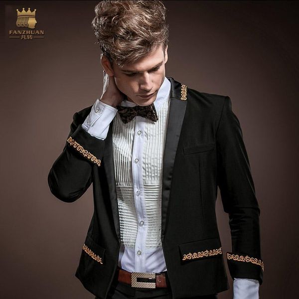 

fanzhuan men's male fashion casual new korean cloth spring autumn dress 3/4 sleeves coat embroidered blazer 14006, White;black