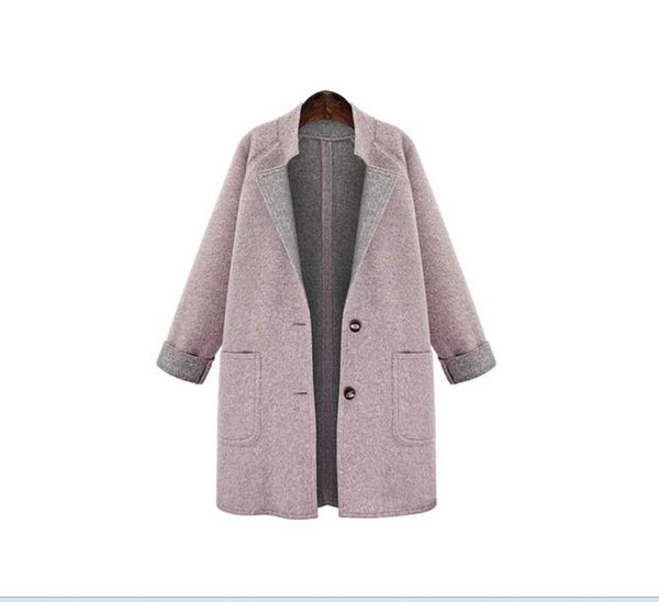 

autumn and winter new coat woman euramerican style large size women's loose and simple color woolen coat, Black