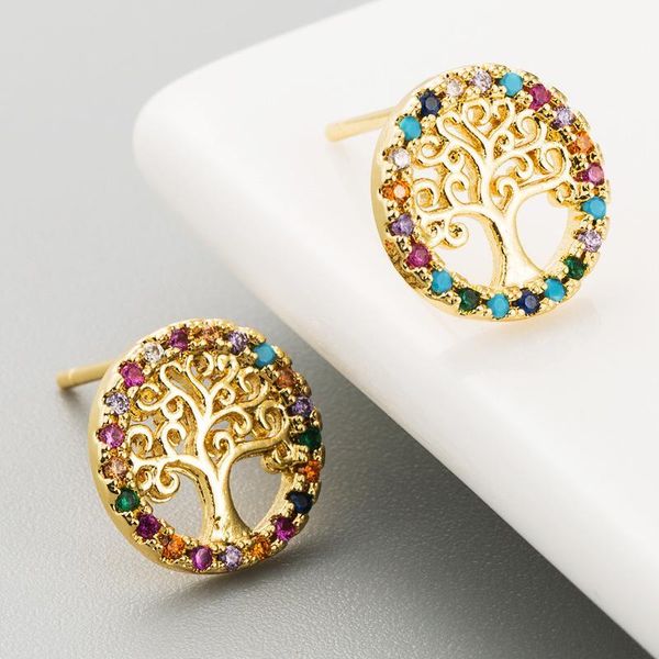 

creative hollow out women's earrings mosaic colorful zircon wishing tree earring fashion anniversary commemorate banquet jewelry1, Golden;silver