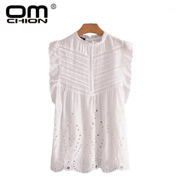 

omchion sleeveless summer 2018 new spring summer casual hollow out women shirts trim spliced loose blusa feminina qr541, White