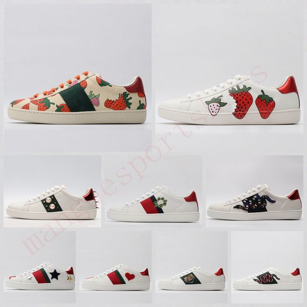 

2022 luxury designers casual shoes men women white sneaker chaussures low leather sneakers ace bee stripes shoe walking sports, Black