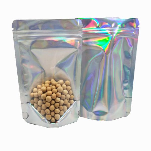 

100pcs stand up clear plain laser mylar food zip lock storage bag doypack aluminum foil tea powder nuts zipper packaging bag h bbyppc