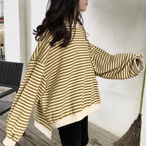 

stripe sweatshirt women loose pullover streetwear long sleeve round neck fashion female sweatshirts, Black