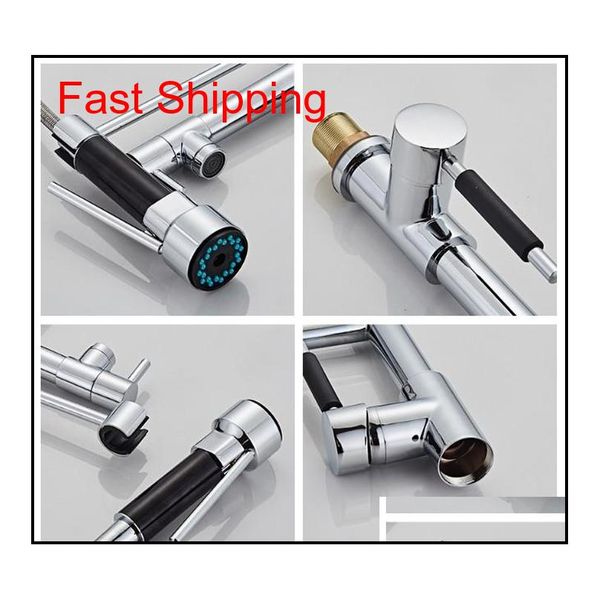 

wholesale polished chrome spring pull down kitchen faucet with two spouts handheld shower kitchen mixe qylavi bdesports