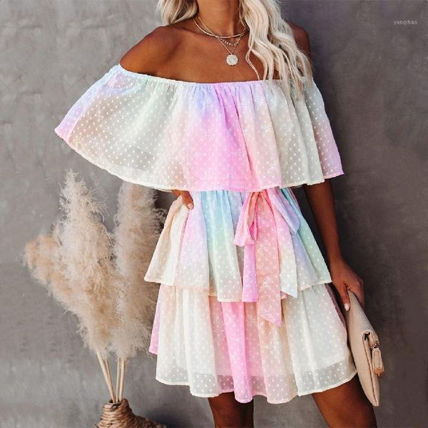 

bikini cover-ups boho rainbow slash neck summer beach dress tunic women beach wear swim suit cover up a4511, White;black