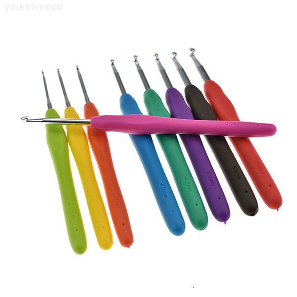 

9pc/set metal hook crochet tool with soft handle diy knitting needles ju0088