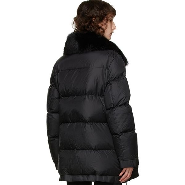 

winter warm snow wear white duck down mid-length women's detachable fur collar lapel zipper slim jacket coats q1217, Black
