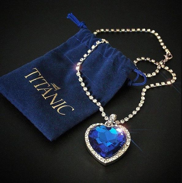 

wholesaletitanic heart of the ocean necklaces for women blue romantic pendant necklace wtih velvet bag wholesale dropshipping, Silver