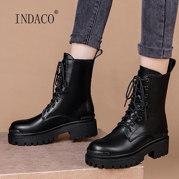 

2021 new shoes women boots leather cross striped boots platform ankle for women warm shoes, Black