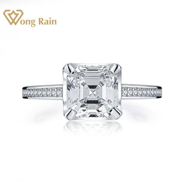 

wong rain 925 sterling silver asscher cut created moissanite gemstone diamonds wedding engagement ring fine jewelry wholesale q1214, Golden;silver