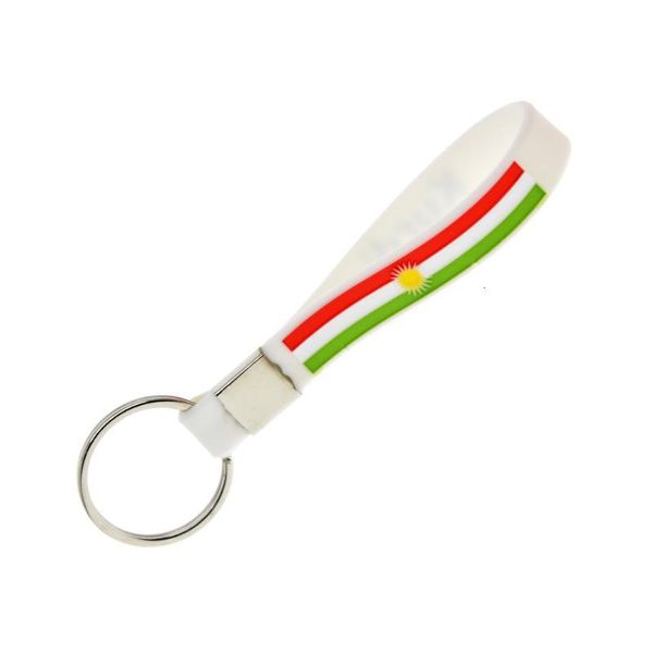 

silicone 1pc flag debossed kurdistan and filled in wristband keychain, Silver