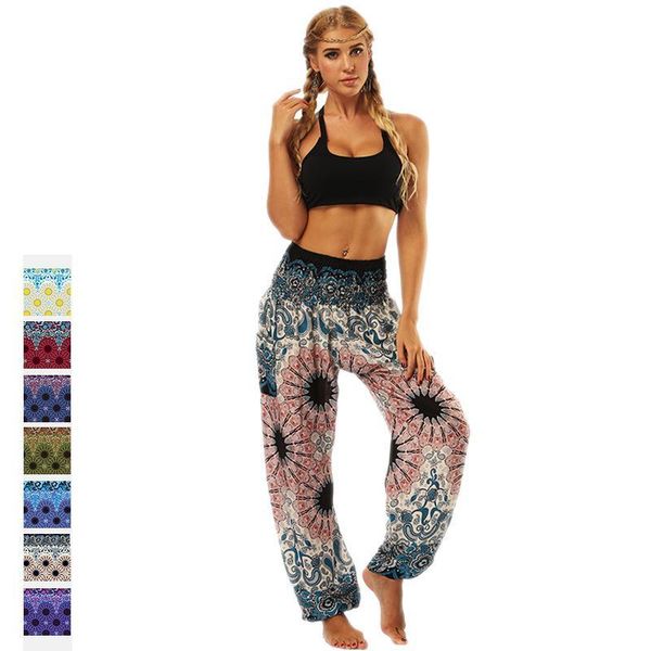 

2021 new women's pants casual loose yoga trousers baggy vintage boho fashion prints drawstring pants leggings, White;red
