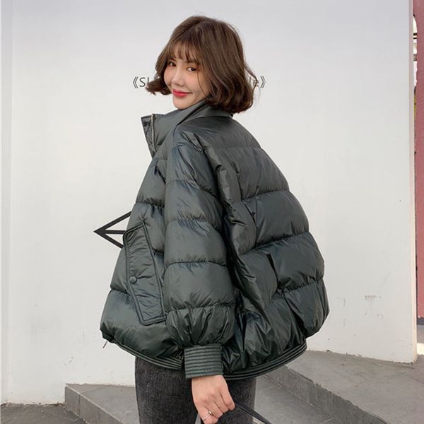 

outerwear winter large size women's down jacket 2020 new solid color loose short white duck down women's down jacket jk247 c1204, Black